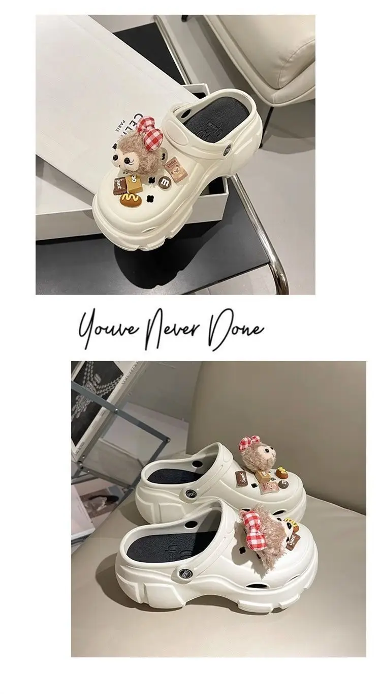 Internet Celebrity Popular DIY Plush Cartoon Clogs for Women to Wear in Summer, High Heels, Thick Soles, Fashionable Sandals with a Poop-Feeling Feel — feature 12