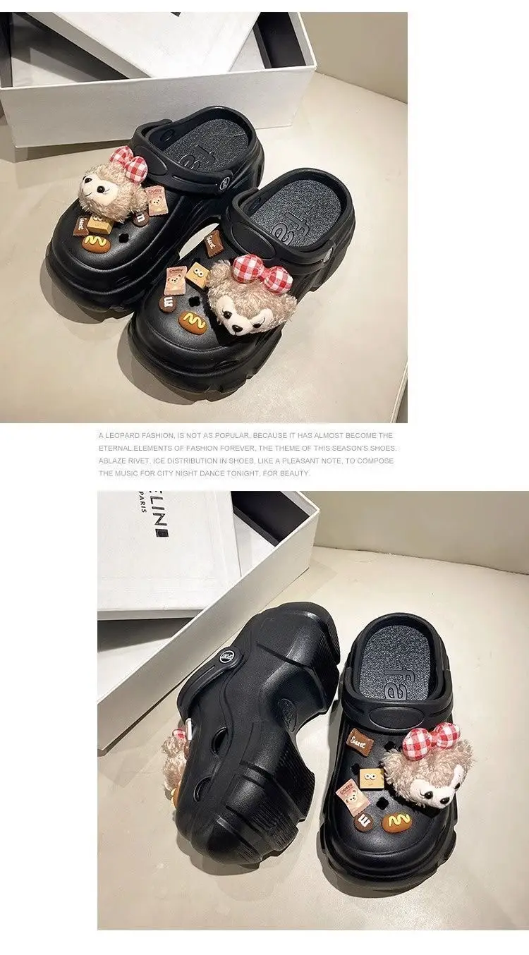 Internet Celebrity Popular DIY Plush Cartoon Clogs for Women to Wear in Summer, High Heels, Thick Soles, Fashionable Sandals with a Poop-Feeling Feel — feature 3