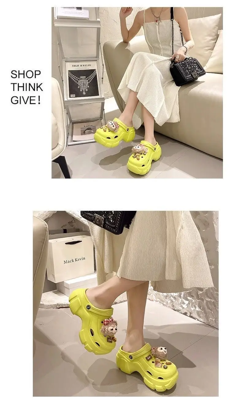 Internet Celebrity Popular DIY Plush Cartoon Clogs for Women to Wear in Summer, High Heels, Thick Soles, Fashionable Sandals with a Poop-Feeling Feel — feature 7