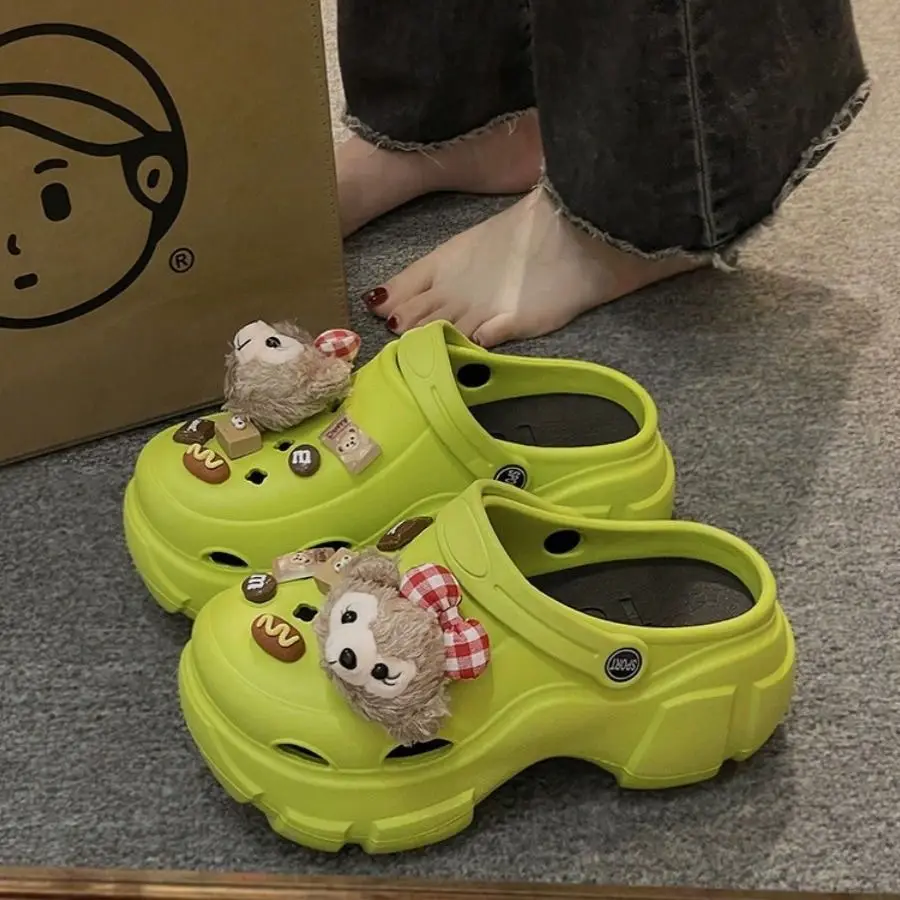 Internet Celebrity Popular DIY Plush Cartoon Clogs for Women to Wear in Summer, High Heels, Thick Soles, Fashionable Sandals with a Poop-Feeling Feel - Image 2