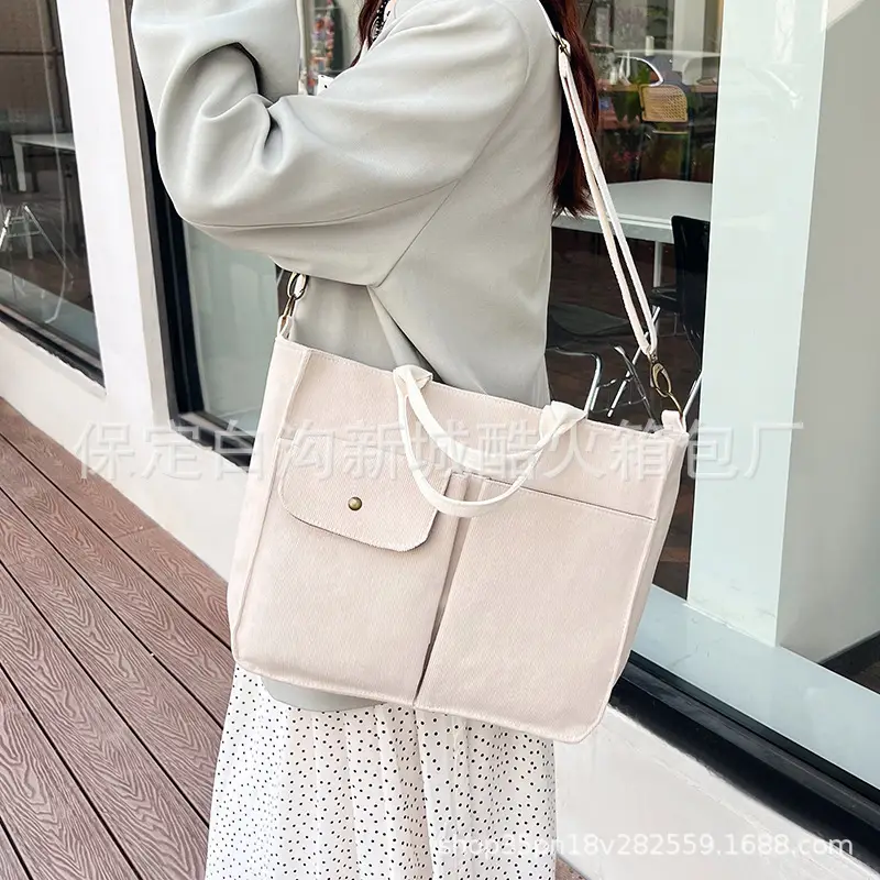 Women's Grey Corduroy Tote Bag 2024 New - Image 8