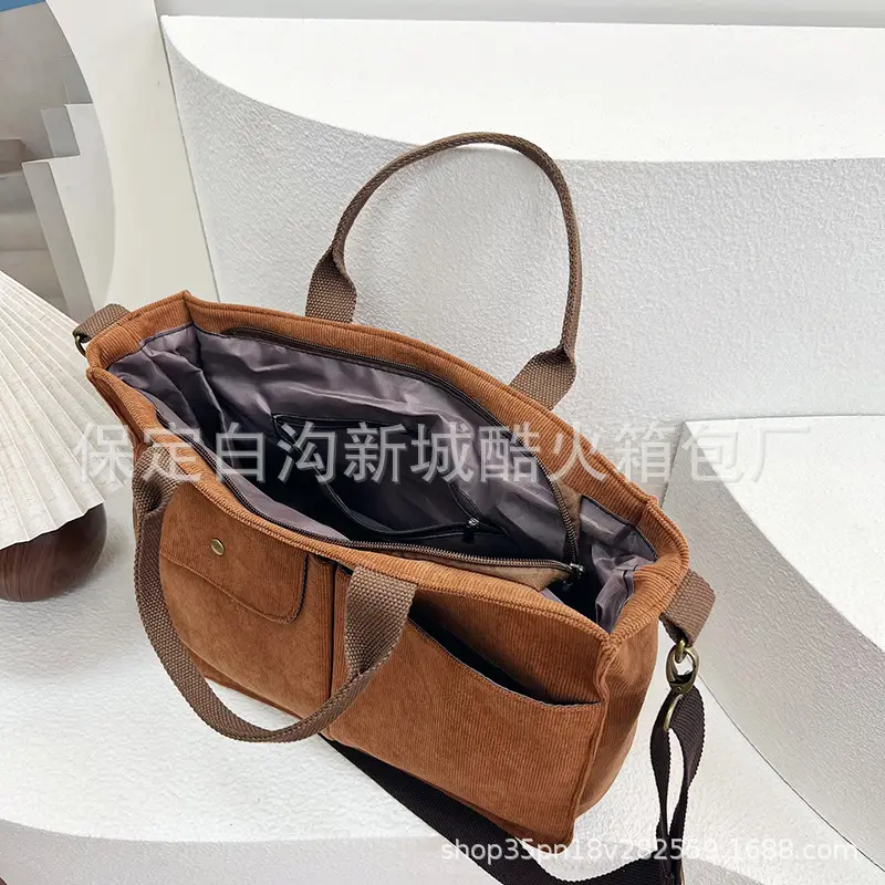 Women's Grey Corduroy Tote Bag 2024 New - Image 10