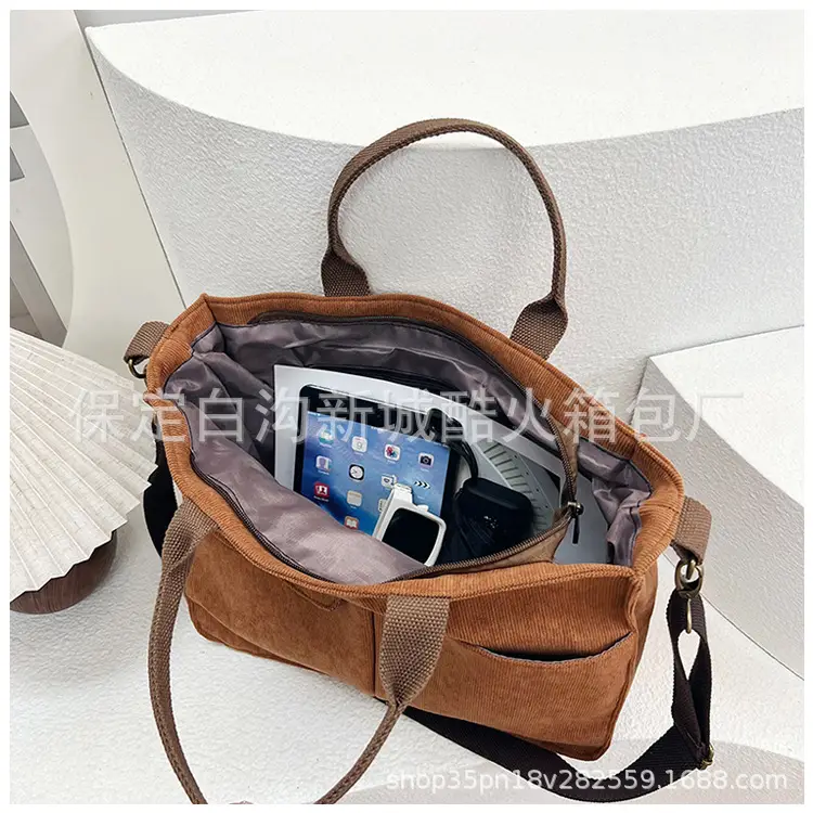 Women's Grey Corduroy Tote Bag 2024 New — feature 16
