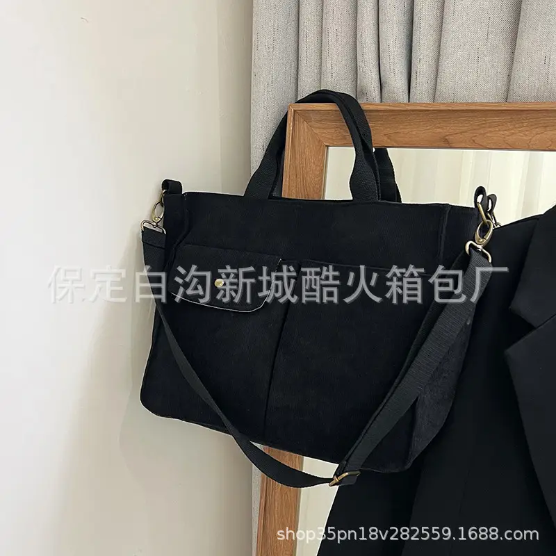 Women's Grey Corduroy Tote Bag 2024 New - Image 2