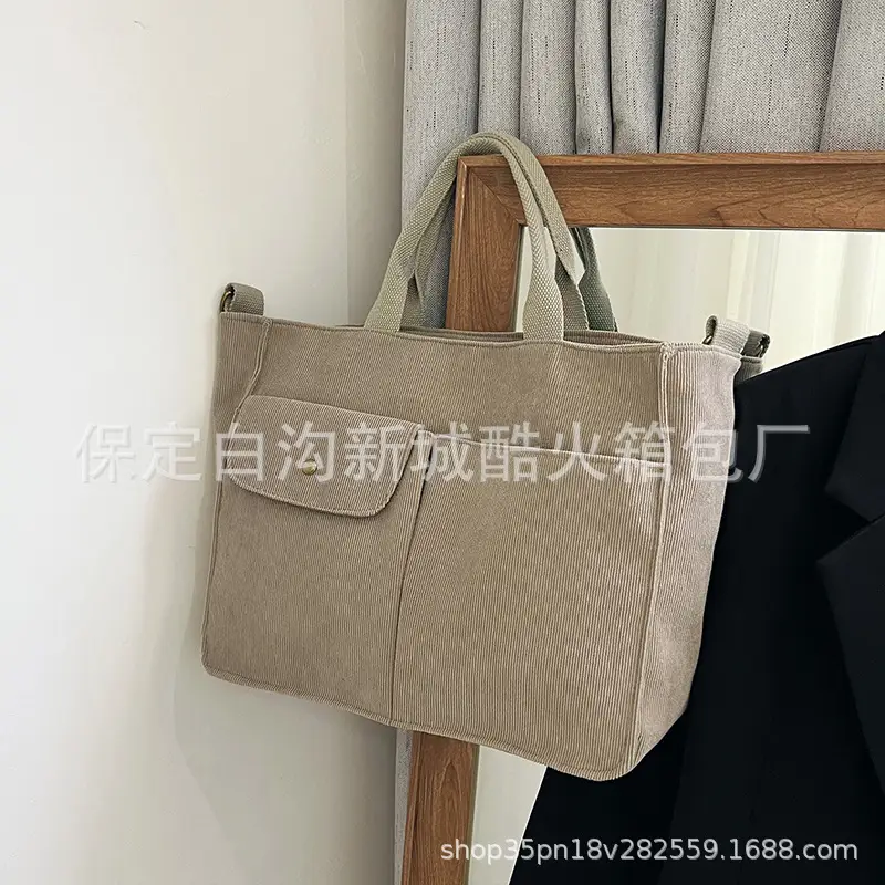 Women's Grey Corduroy Tote Bag 2024 New - Image 3