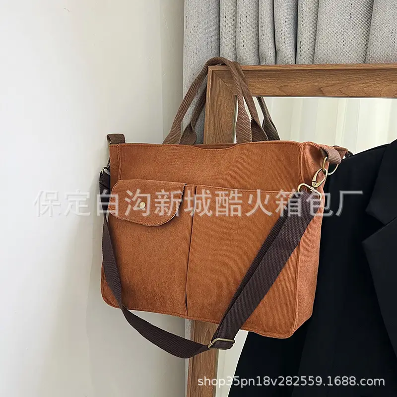 Women's Grey Corduroy Tote Bag 2024 New - Image 4