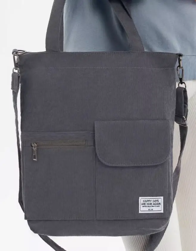 Women's Grey Corduroy Tote Bag 2024 New - Image 6