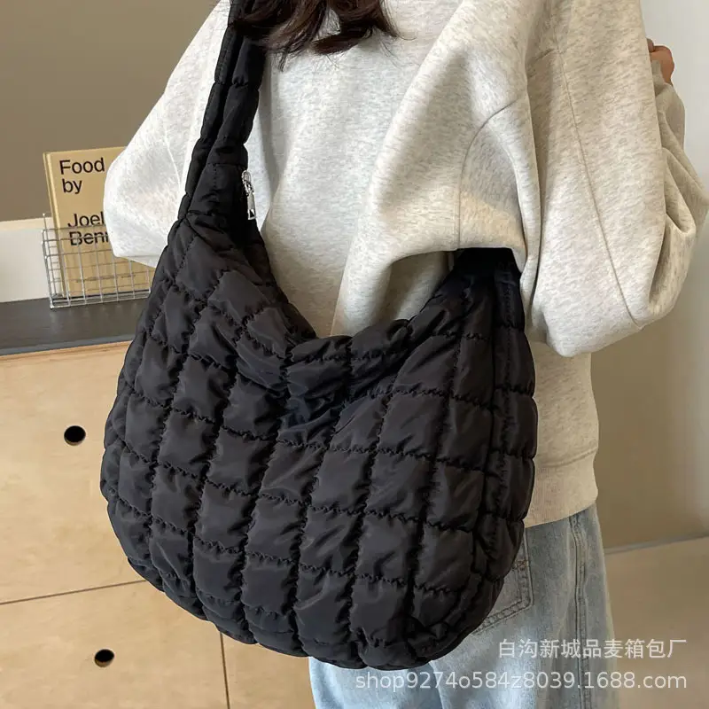 Black Embroidered Bubble Shoulder Bag for Women 2026