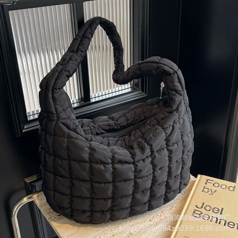 Black Embroidered Bubble Shoulder Bag for Women 2026