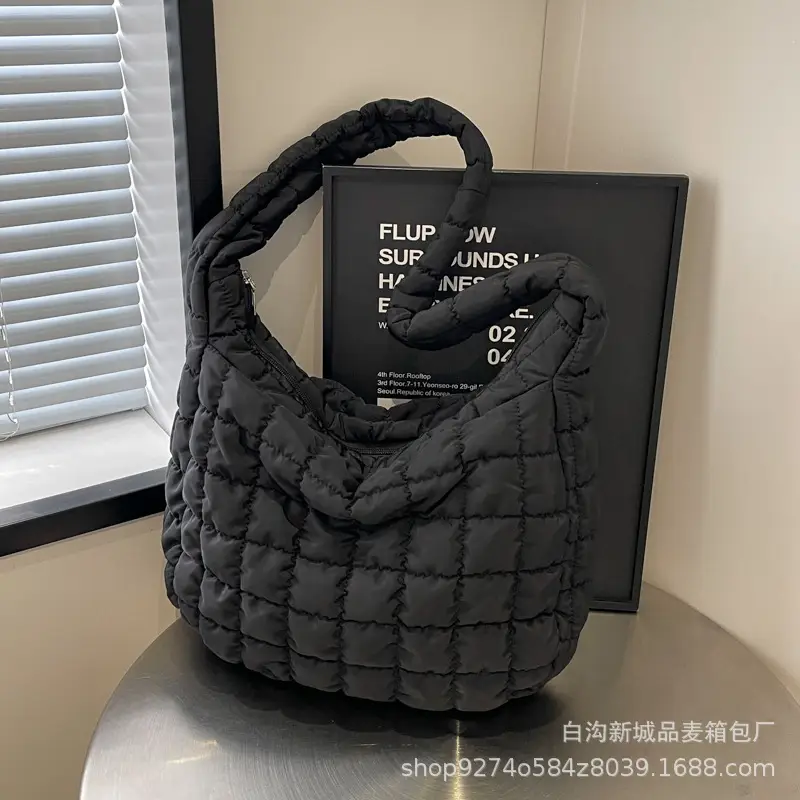 Black Embroidered Bubble Shoulder Bag for Women 2026