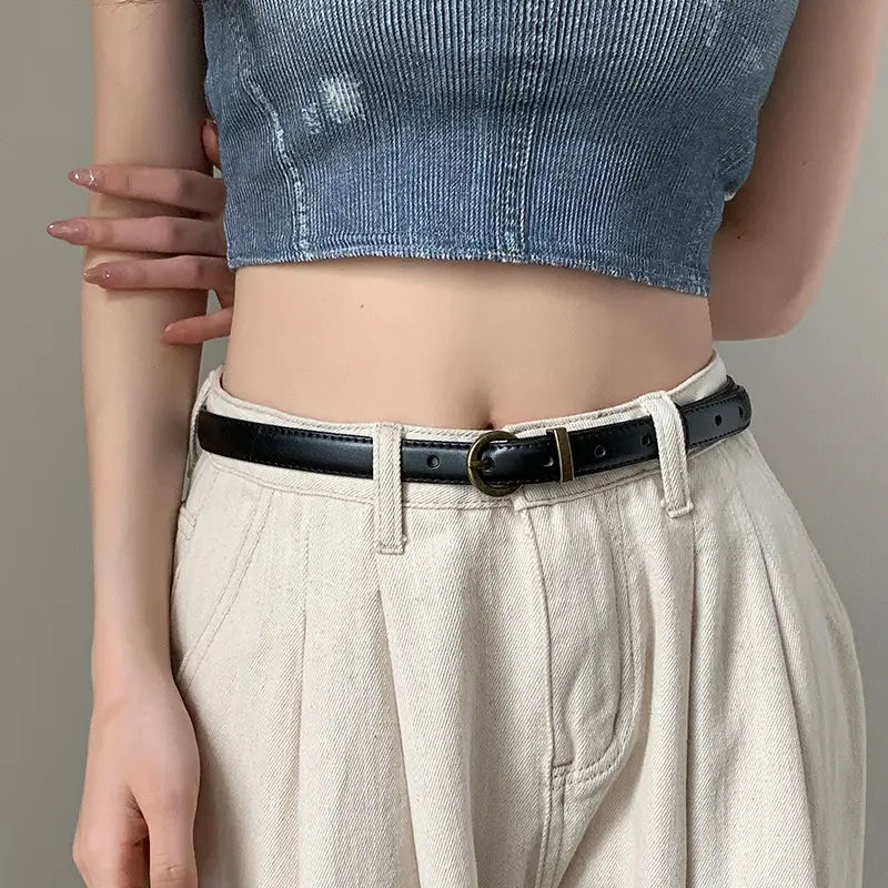 Women Genuine Leather Belt High-end Decorative Retro Double-layer Cowhide Simple Thin Belt
