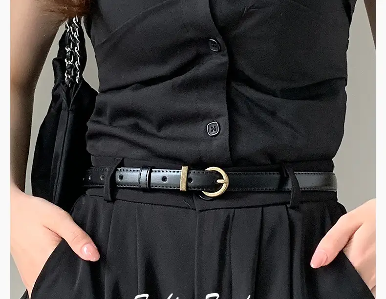 Women Genuine Leather Belt High-end Decorative Retro Double-layer Cowhide Simple Thin Belt — feature 6