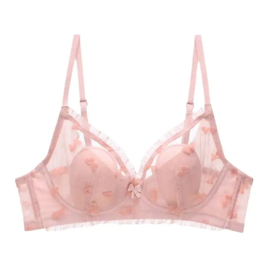 French Underwear for Women Sweet Girl Sexy Big Chest Small No Steel Ring Rabbit Ears Crystal Cup Bra Suit - Image 15
