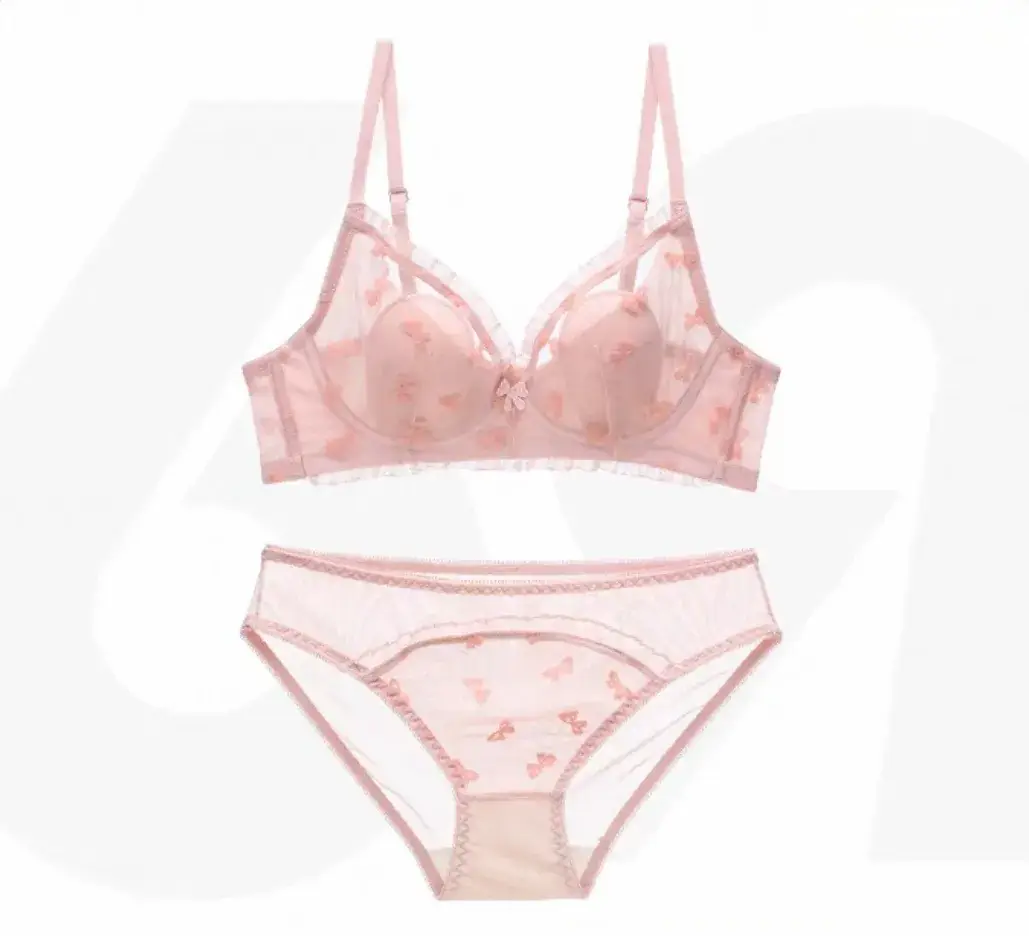French Underwear for Women Sweet Girl Sexy Big Chest Small No Steel Ring Rabbit Ears Crystal Cup Bra Suit - Image 2