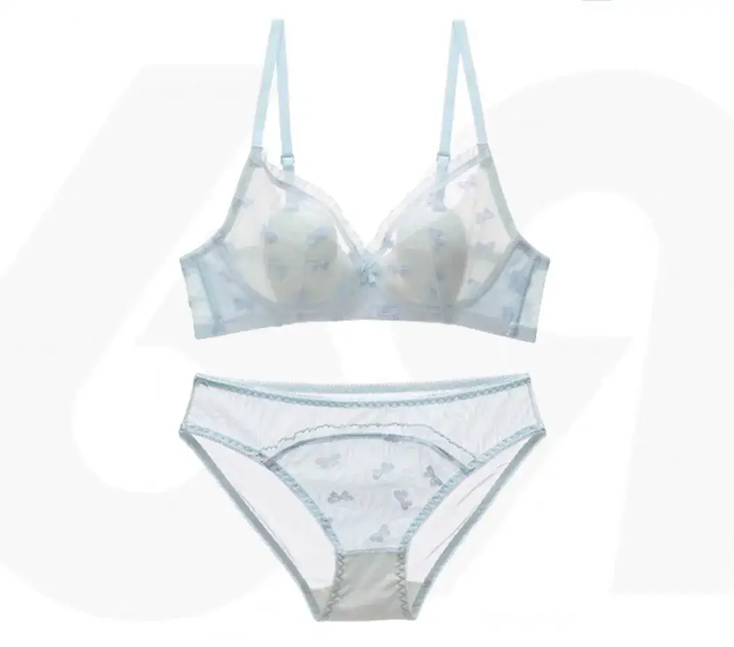 French Underwear for Women Sweet Girl Sexy Big Chest Small No Steel Ring Rabbit Ears Crystal Cup Bra Suit - Image 3