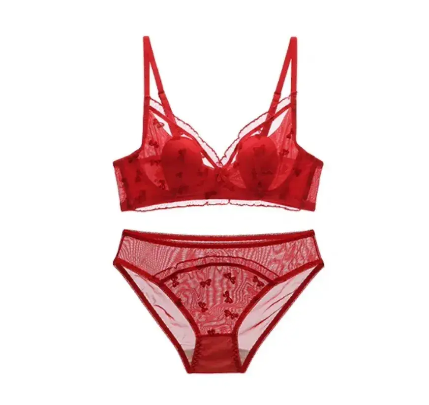 French Underwear for Women Sweet Girl Sexy Big Chest Small No Steel Ring Rabbit Ears Crystal Cup Bra Suit - Image 5