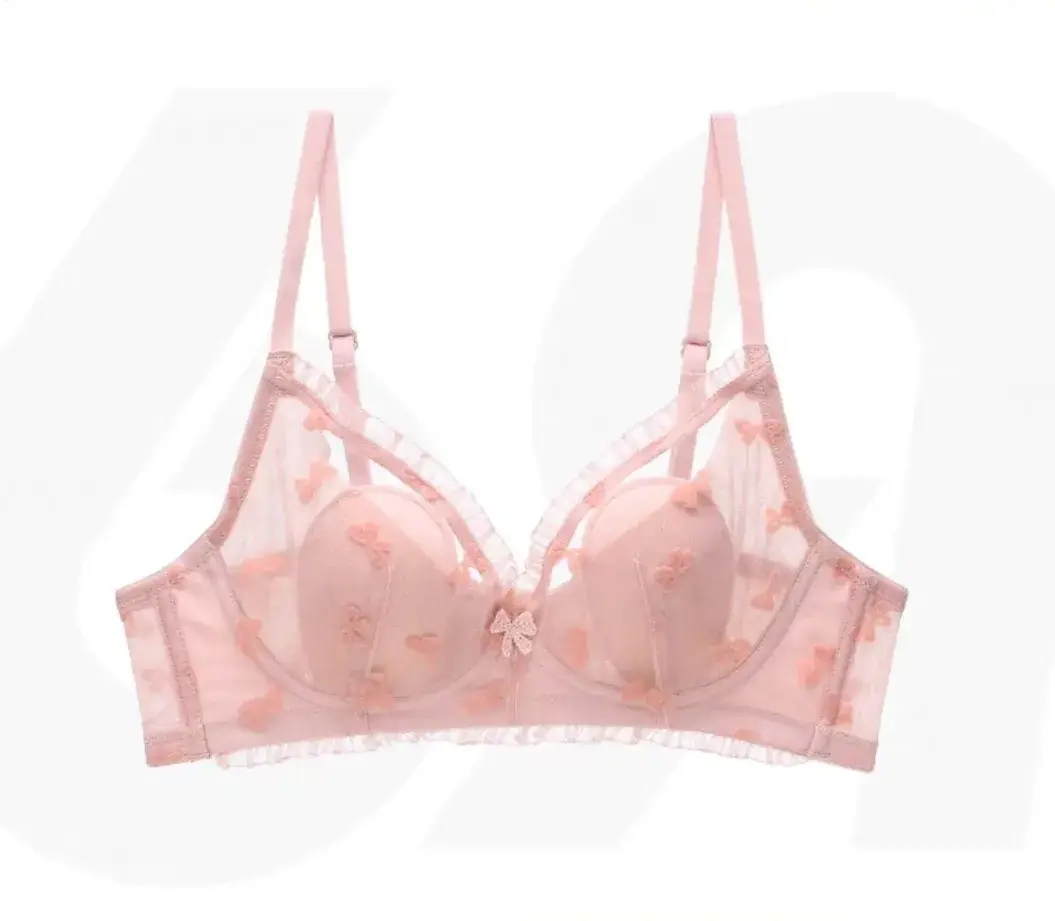 French Underwear for Women Sweet Girl Sexy Big Chest Small No Steel Ring Rabbit Ears Crystal Cup Bra Suit - Image 7