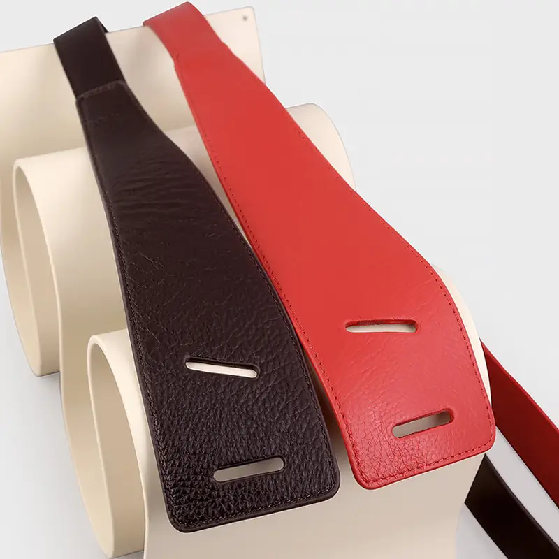 Red Leather Belted Waist Shoes for Women