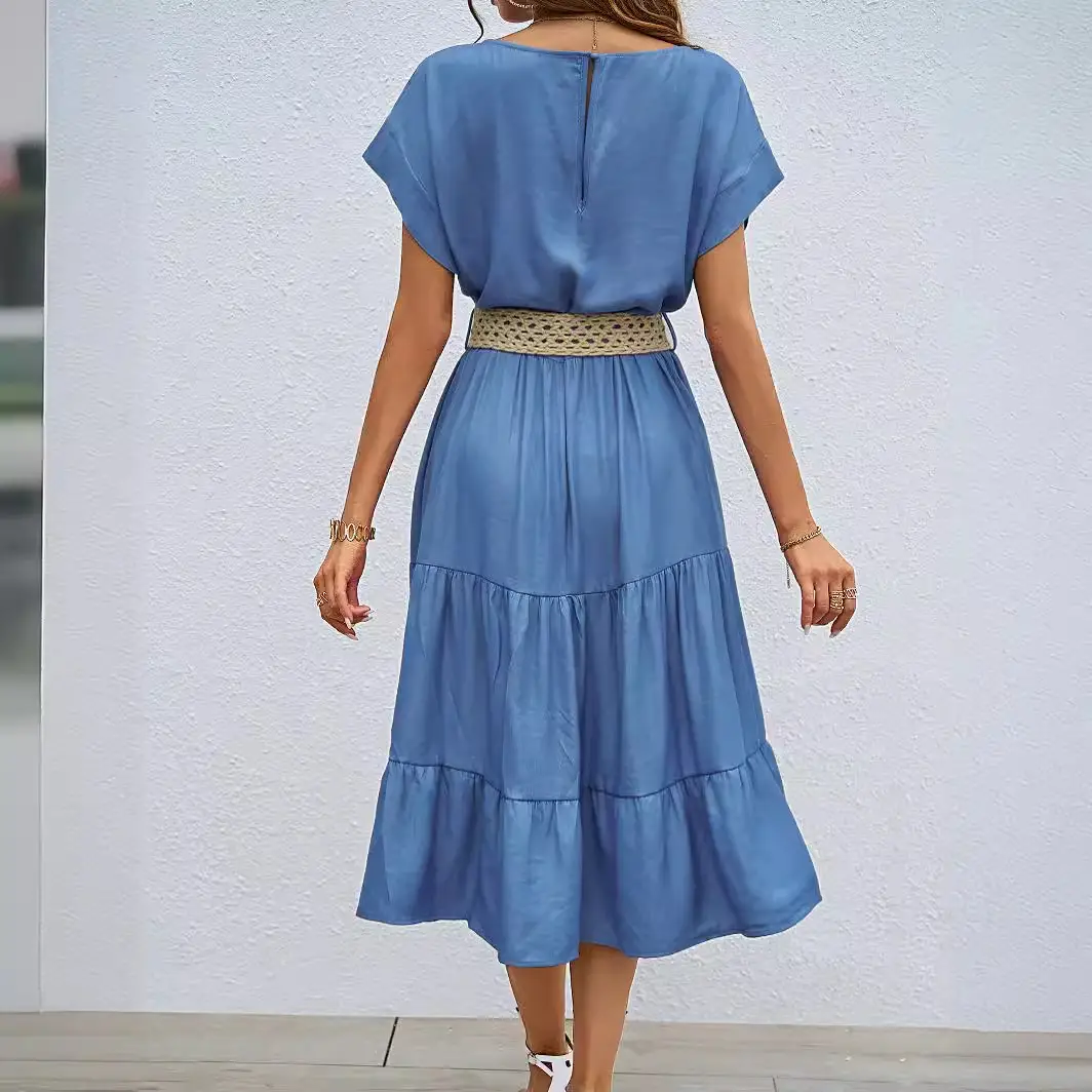 Blue Casual Mid-Length Dress Women Summer - Image 6