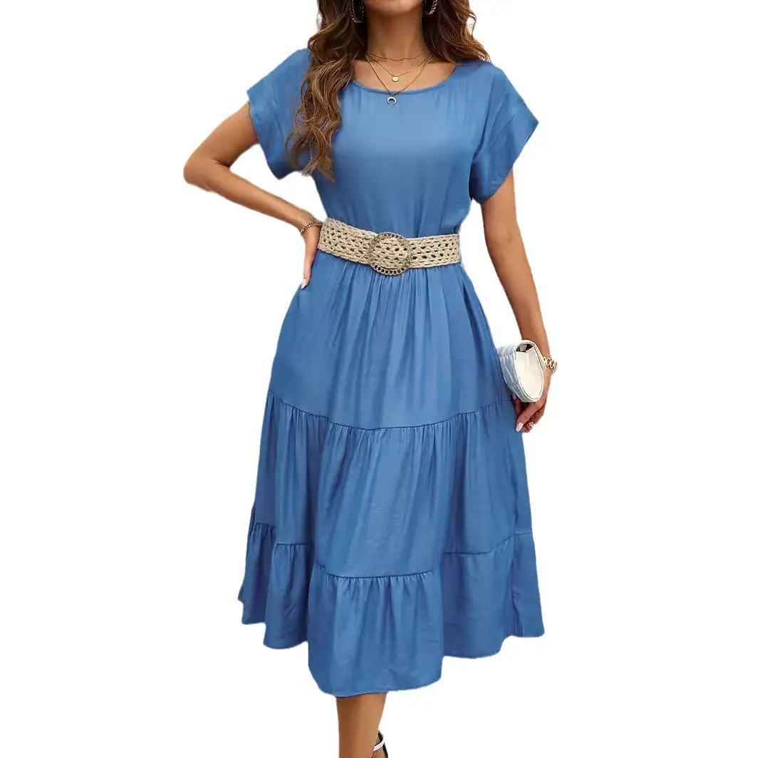 Blue Casual Mid-Length Dress Women Summer - Image 9
