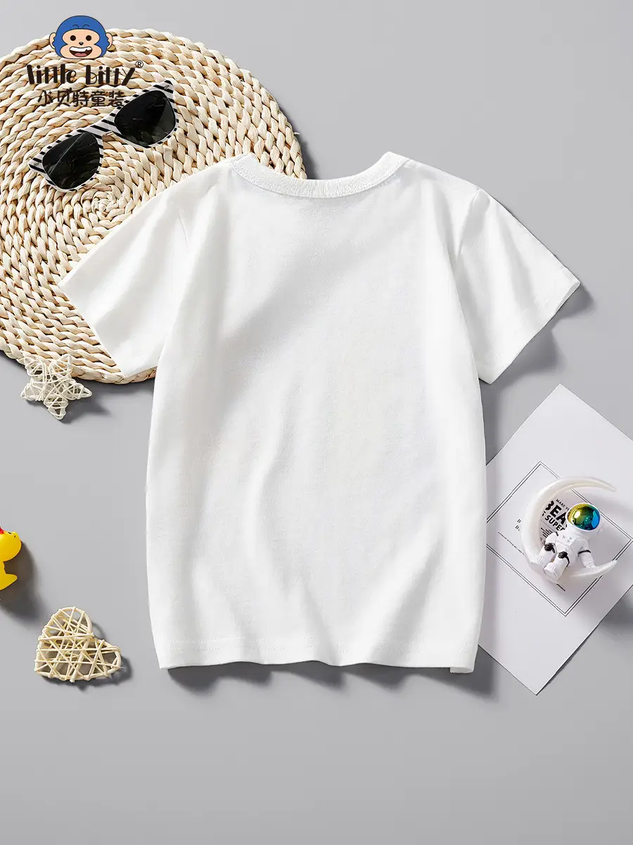 White Crewneck T-Shirt for Boys with Yellow Excavator Print - Image 3