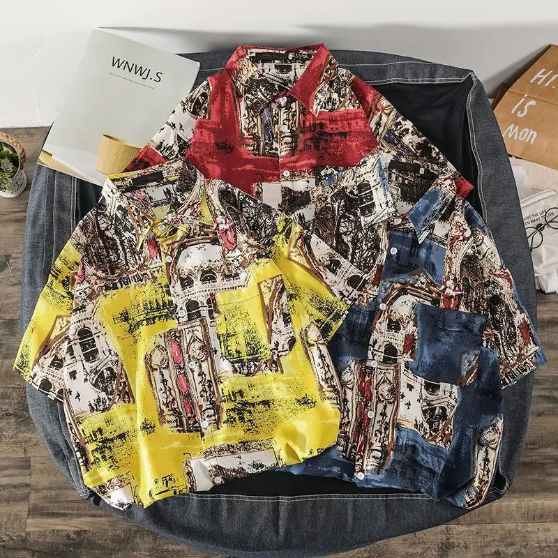 Men's Korean Style Printed Short Sleeve Shirt - Image 44