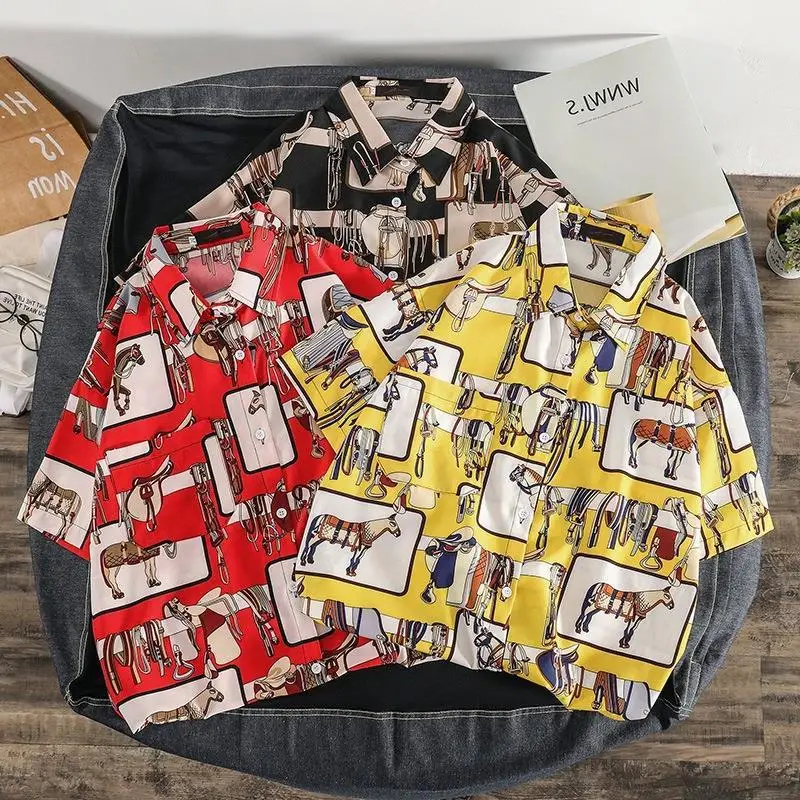 Men's Korean Style Printed Short Sleeve Shirt - Image 45