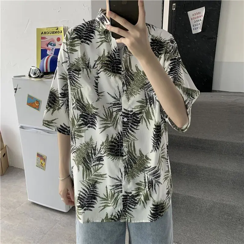 Men's Korean Style Printed Short Sleeve Shirt - Image 21