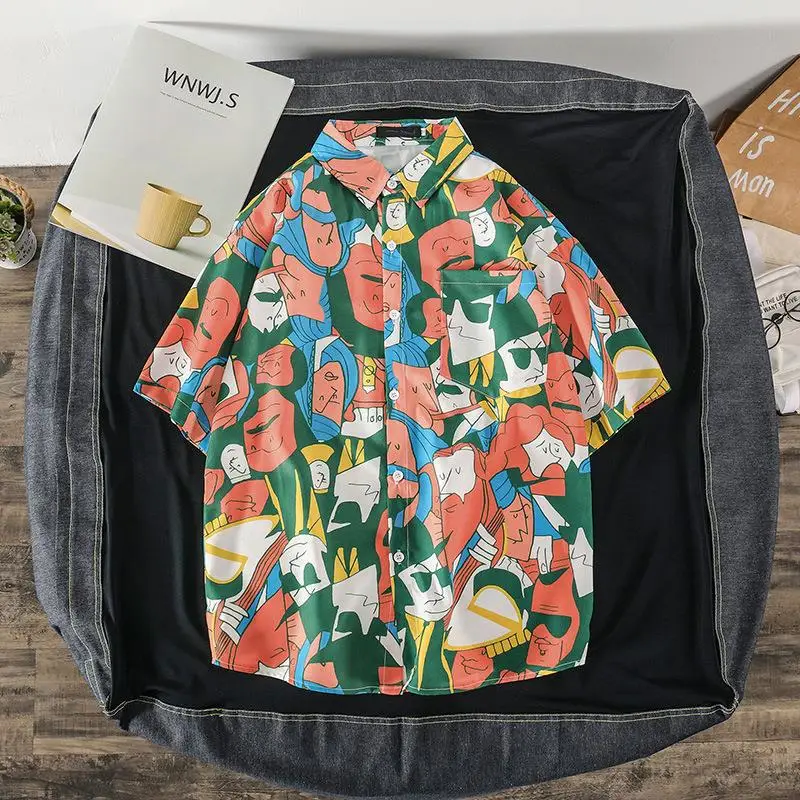 Men's Korean Style Printed Short Sleeve Shirt - Image 24
