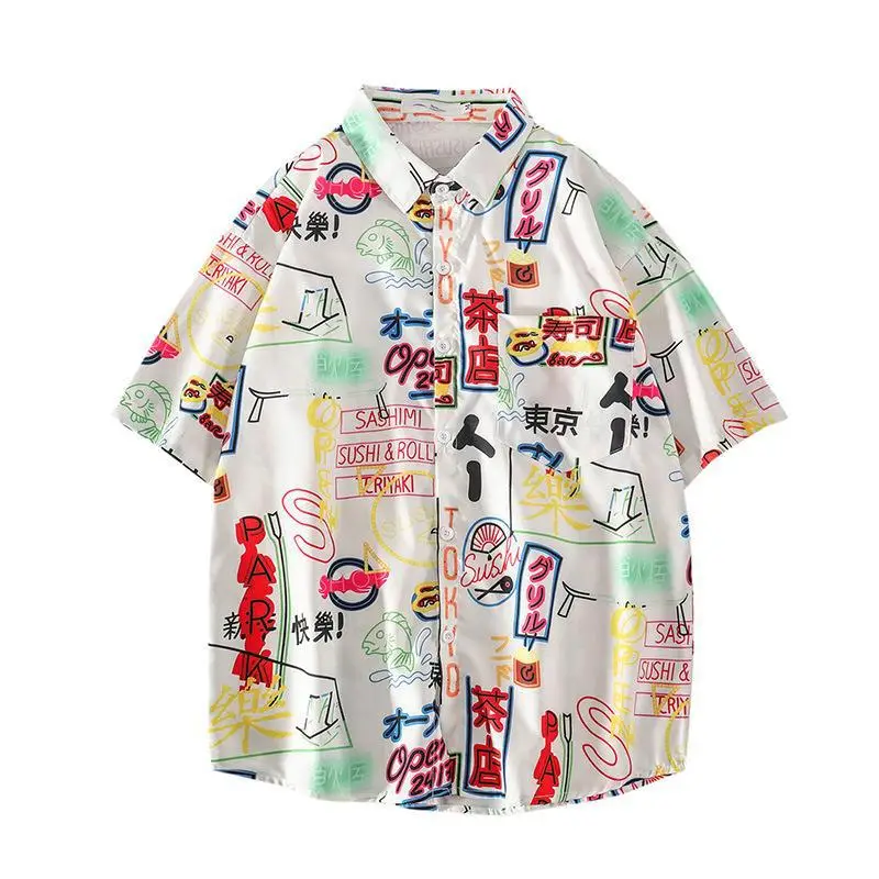 Men's Korean Style Printed Short Sleeve Shirt - Image 29