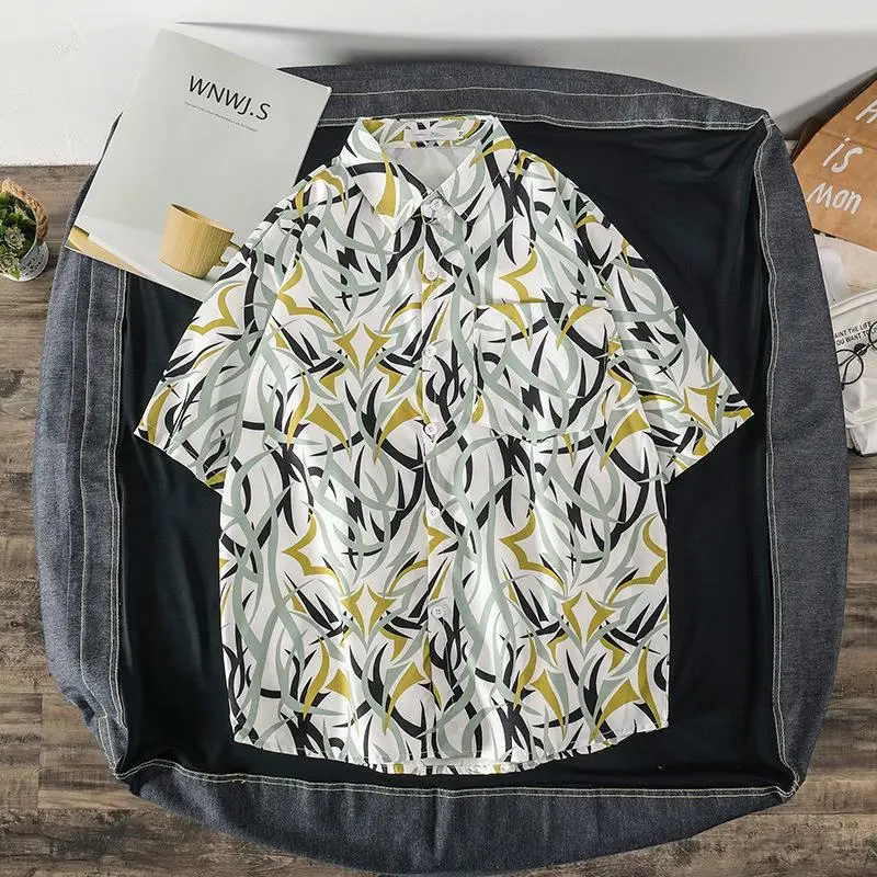 Men's Korean Style Printed Short Sleeve Shirt - Image 31