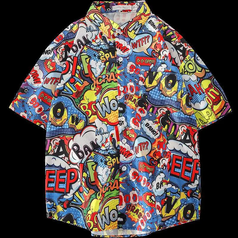 Men's Korean Style Printed Short Sleeve Shirt - Image 33