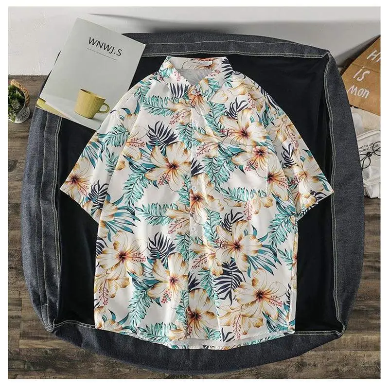 Men's Korean Style Printed Short Sleeve Shirt - Image 39