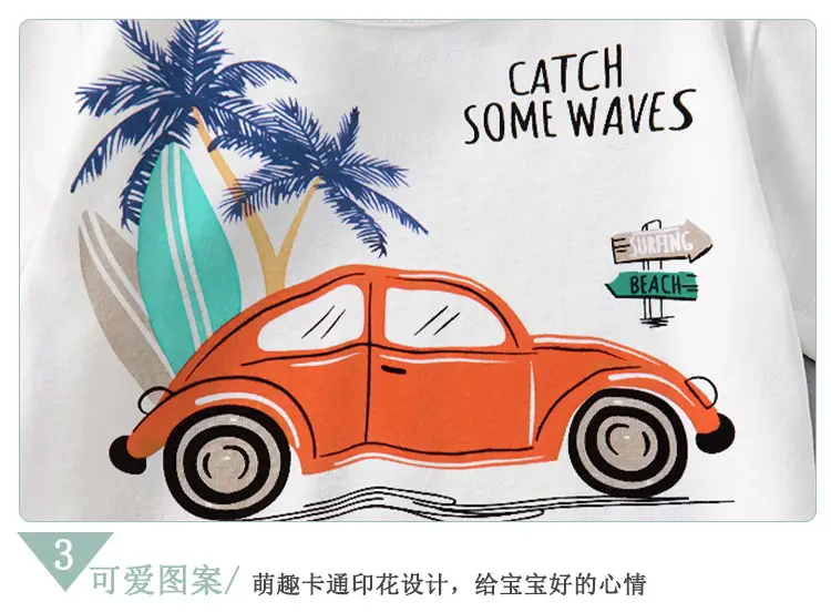2025 Summer Boys White Short Sleeve T-Shirt with Cartoon Car Pattern — feature 11