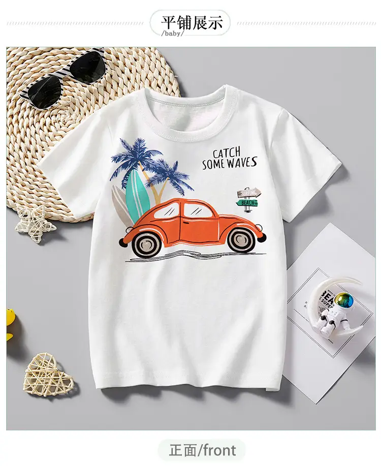 2025 Summer Boys White Short Sleeve T-Shirt with Cartoon Car Pattern — feature 6