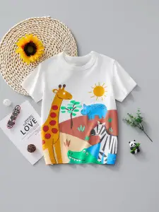 2025 Summer Boys White Short Sleeve T-Shirt with Cartoon Car Pattern - Image 3