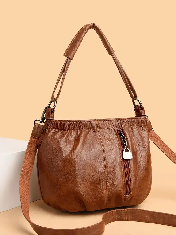 Women's Brown Leather Mobile Phone Crossbody Bag 2026 - Image 6