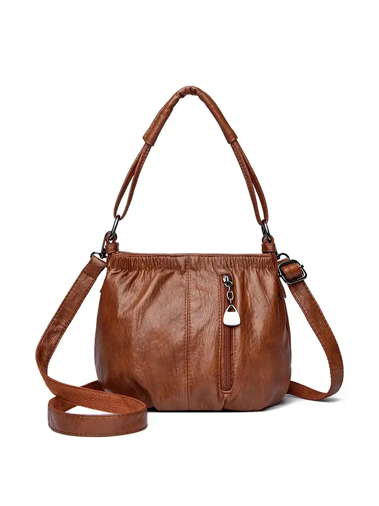 Women's Brown Leather Mobile Phone Crossbody Bag 2026 - Image 8
