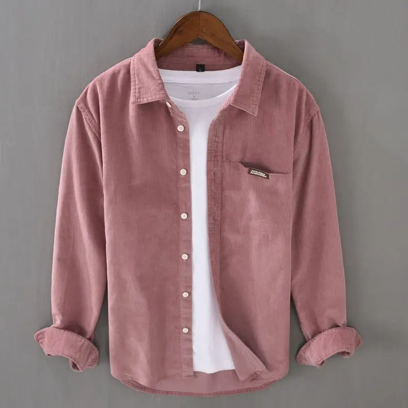 Men's Beige Corduroy Button Down Shirt - Image 5