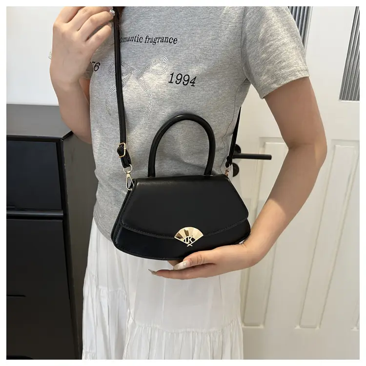 Black Square Shoulder Crossbody Bag with Gold Clasp — feature 20