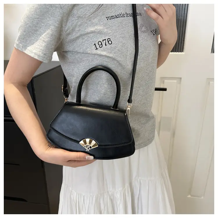 Black Square Shoulder Crossbody Bag with Gold Clasp — feature 21