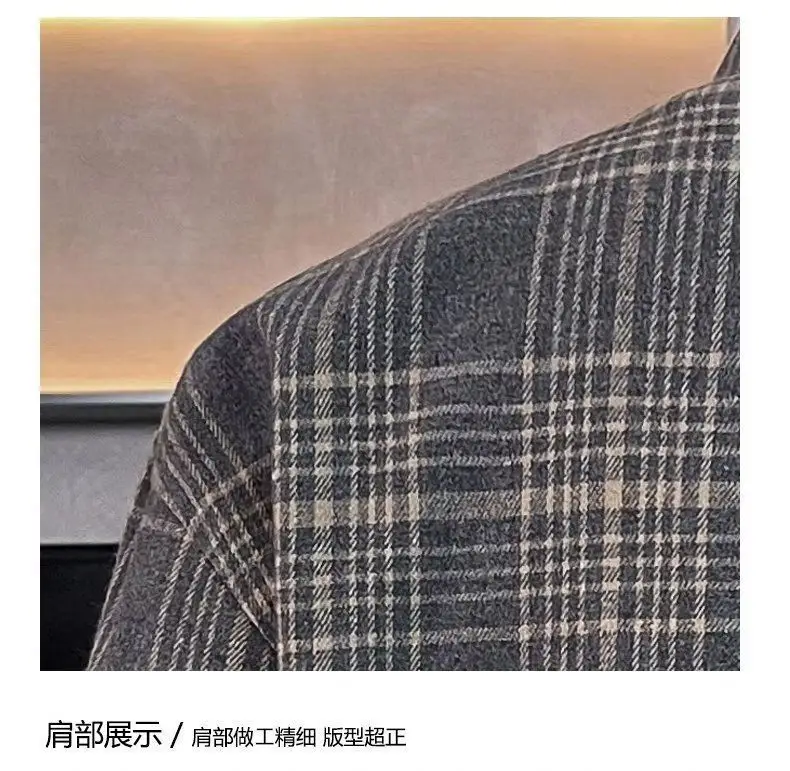 Men's Long Sleeve Plaid Shirt Grey White Loose Hong Kong Style — feature 17
