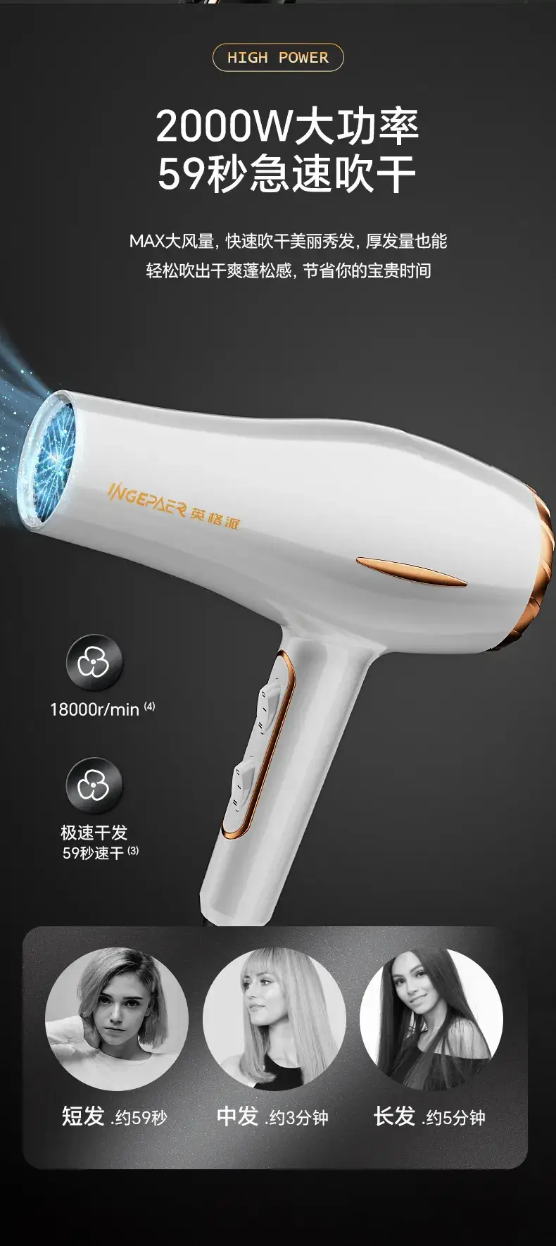 2300W High Wind Hair Dryer White Gold — feature 10