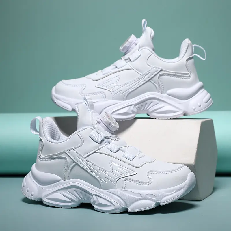 Kids White Running Sneakers with Rotating Buttons - Image 7