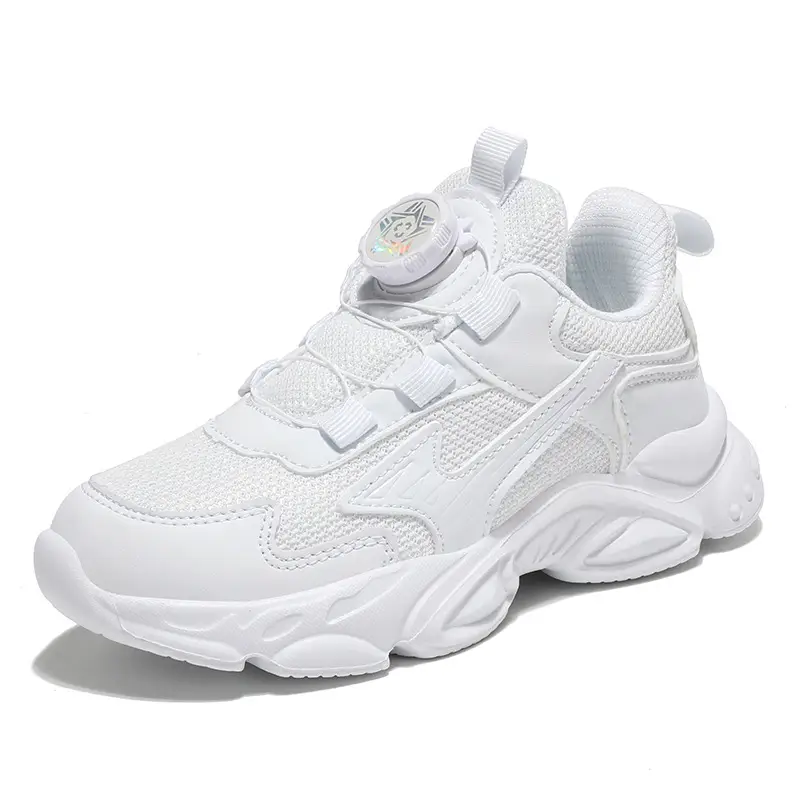 Kids White Running Sneakers with Rotating Buttons - Image 9