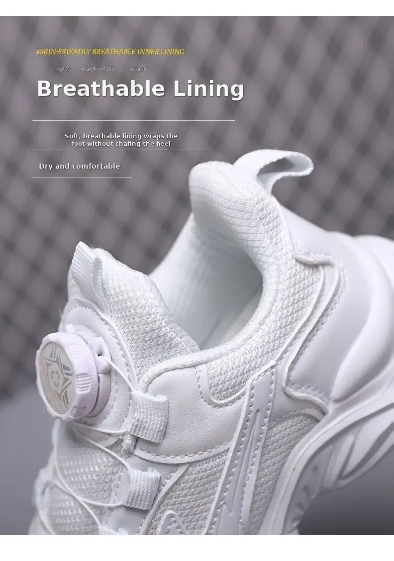 Kids White Running Sneakers with Rotating Buttons — feature 10