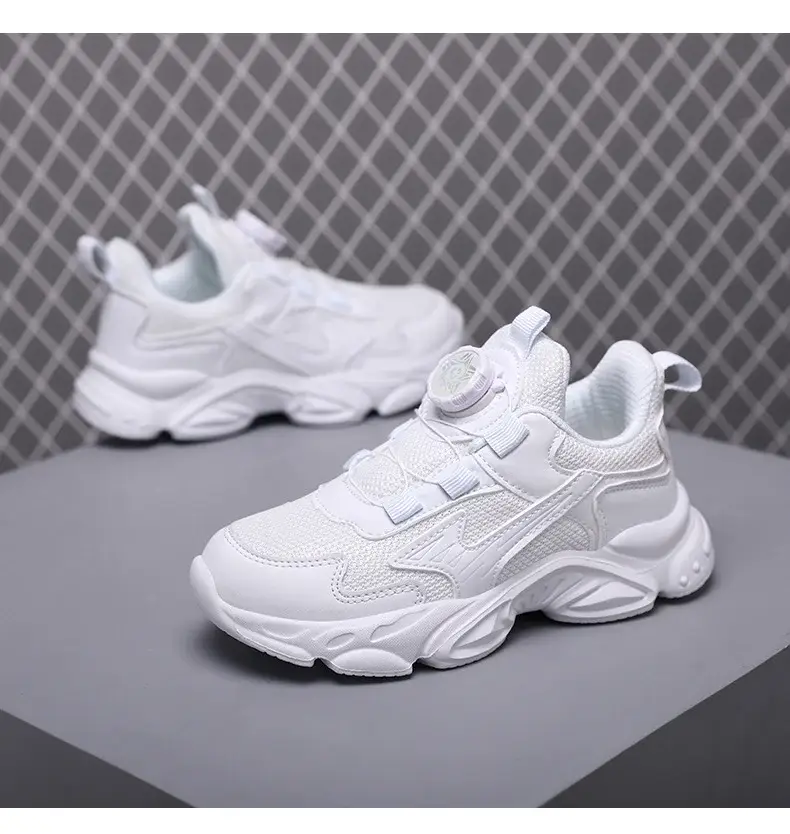 Kids White Running Sneakers with Rotating Buttons — feature 11