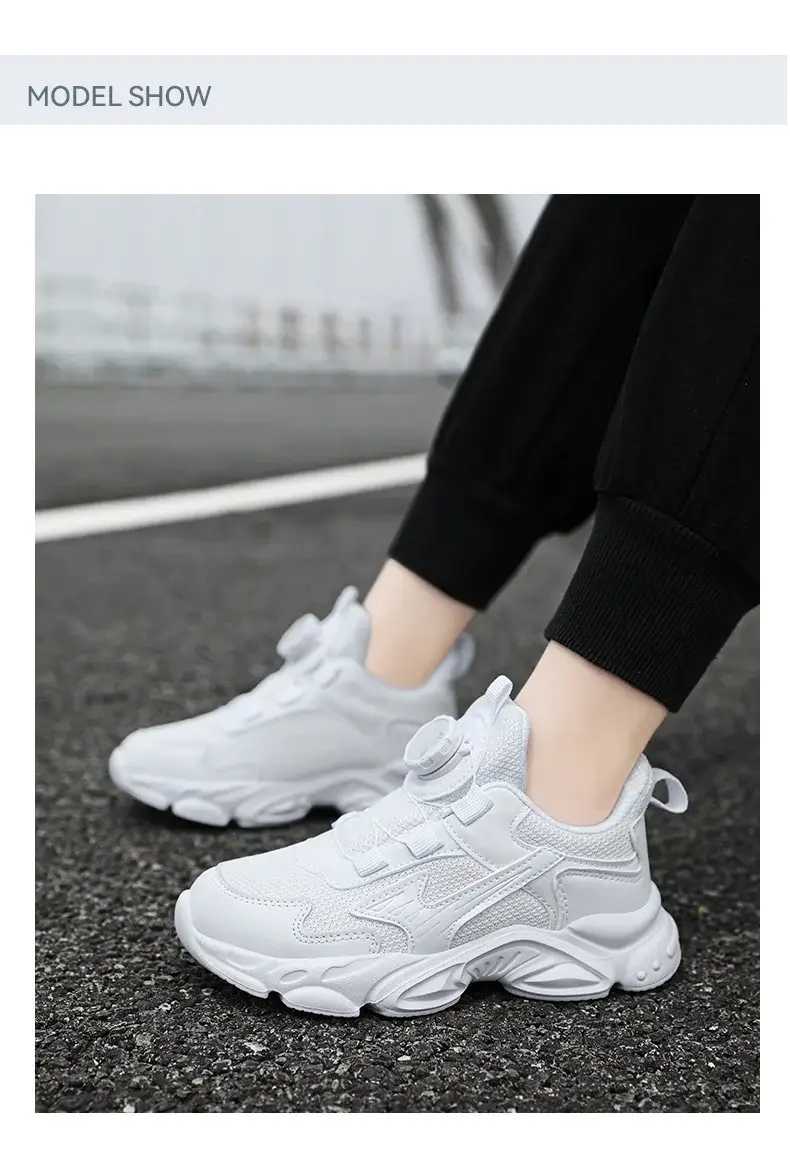 Kids White Running Sneakers with Rotating Buttons — feature 13