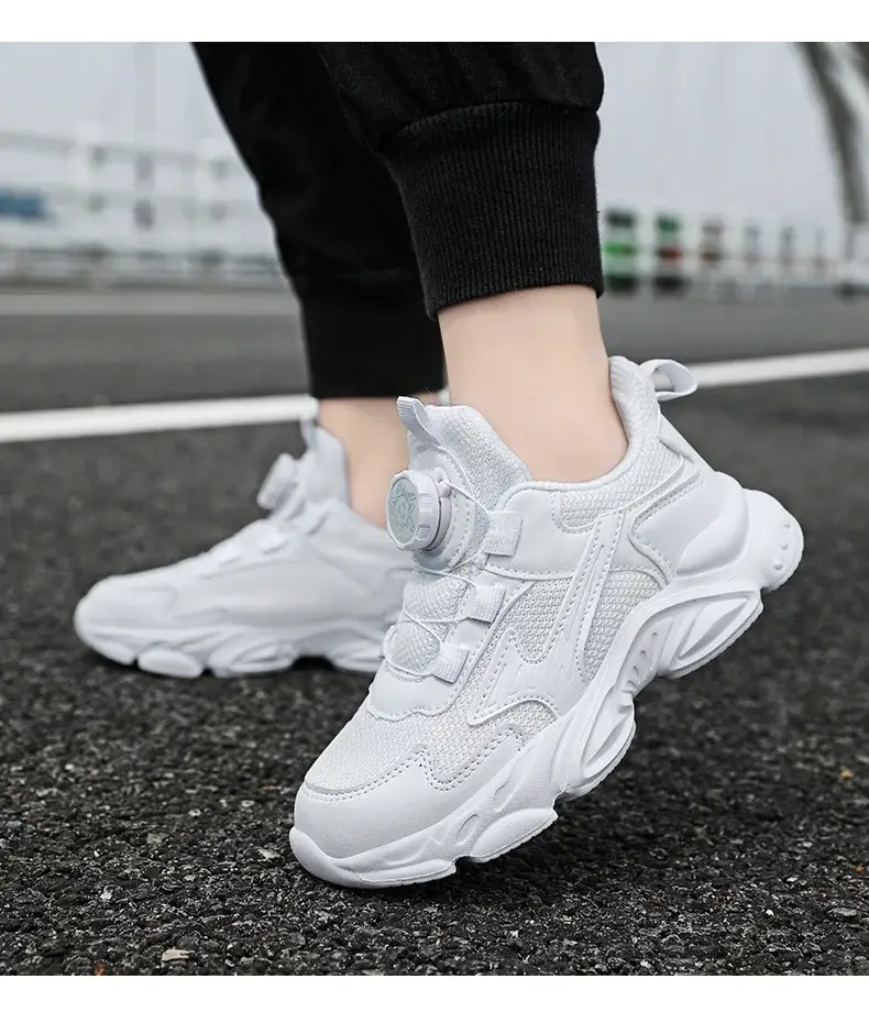 Kids White Running Sneakers with Rotating Buttons — feature 14