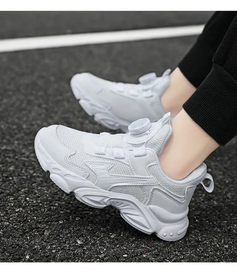 Kids White Running Sneakers with Rotating Buttons — feature 15